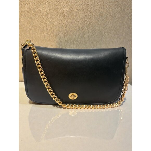 VTG Coach Convertible Clutch 9635 Black Leather Brass 90s Bag USA Tag New Strap - Picture 3 of 16